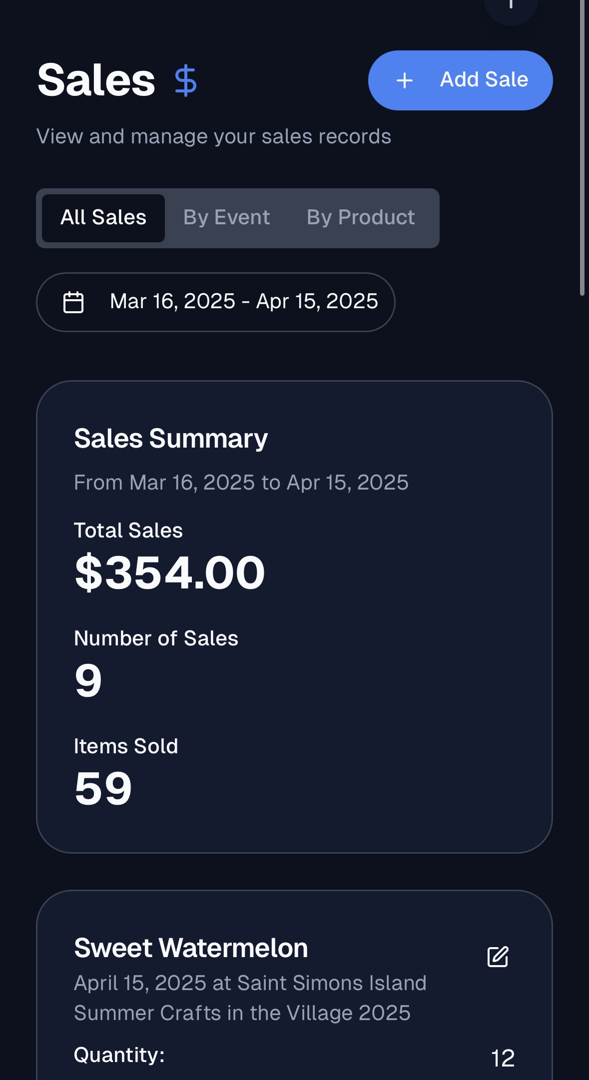 track-sales screenshot 2